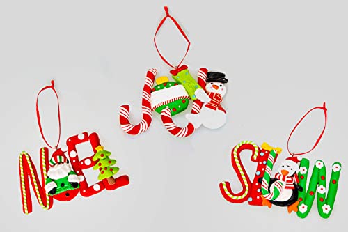 Weihnachtsbaum zum Aufhängen von Wörtern, Schneefreude, Noel, verziert mit Zuckerstange, Weihnachtsmann, Schneemann, Pinguin, Weihnachtsbaum, Wanddekoration, Ornamente, 12-teiliges Set