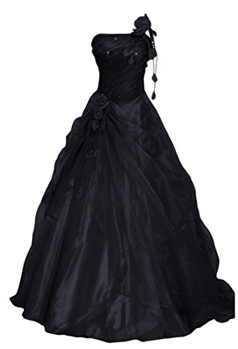 Romantic-Fashion Damen Ballkleid Abendkleid Brautkleid Lang Modell E232 A-Linie Blüten Perlen Pailletten DE Schwarz Größe 44