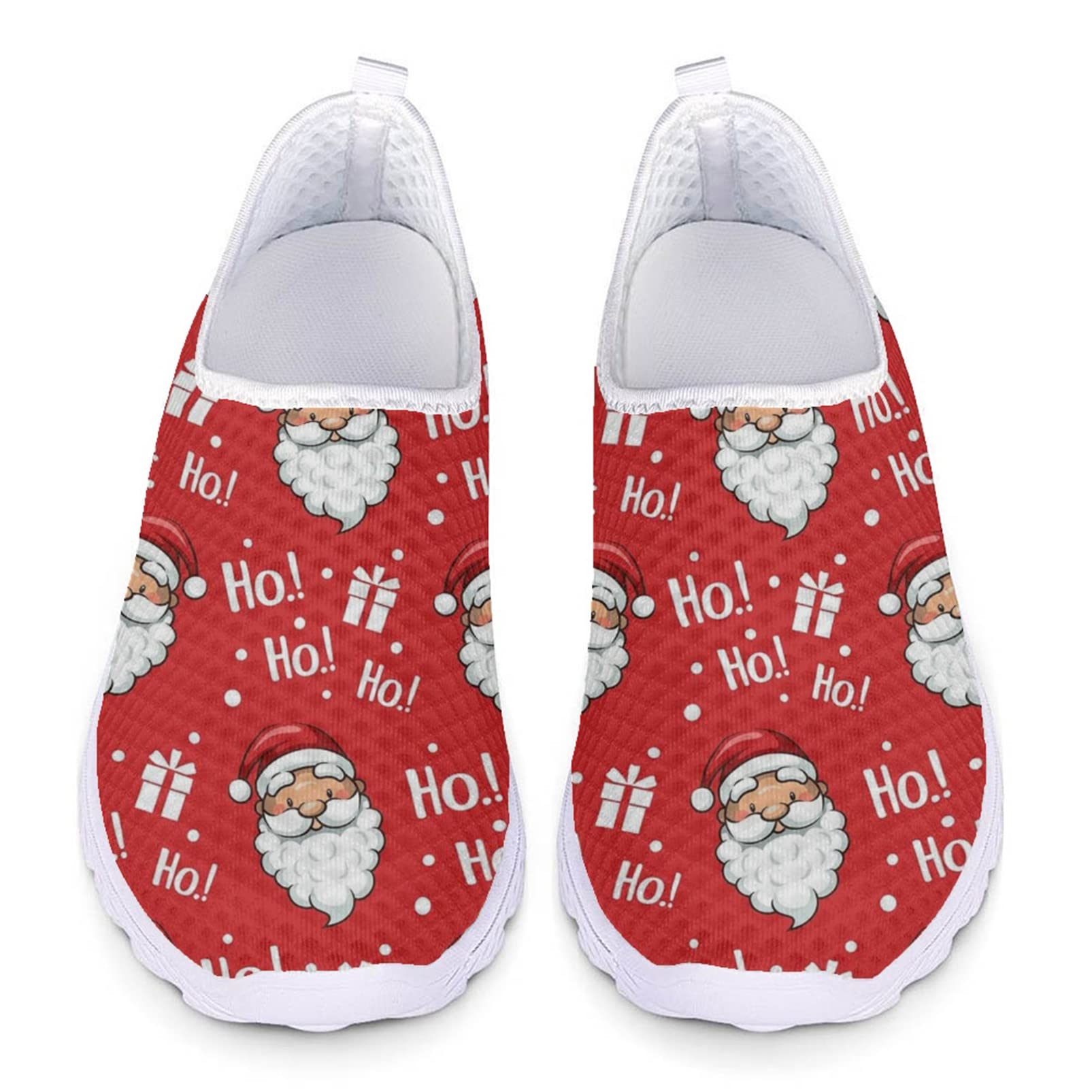 HUIACONG Christmas Shoes Weihnachtsschuhe Rot Damen Slip On Turnschuhe Santa Claus Mesh Laufschuhe Atmungsaktiv Sportschuhe Wanderschuhe Leichte Bequeme Schuhe 36 EU