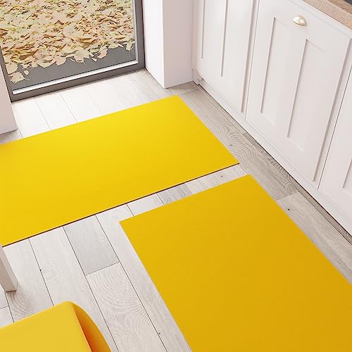 PETTI Artigiani Italiani - Teppich für Küche, Läufer für die Küche, rutschfest und waschbar, 52 x 240 cm, einfarbig, gelb, 100