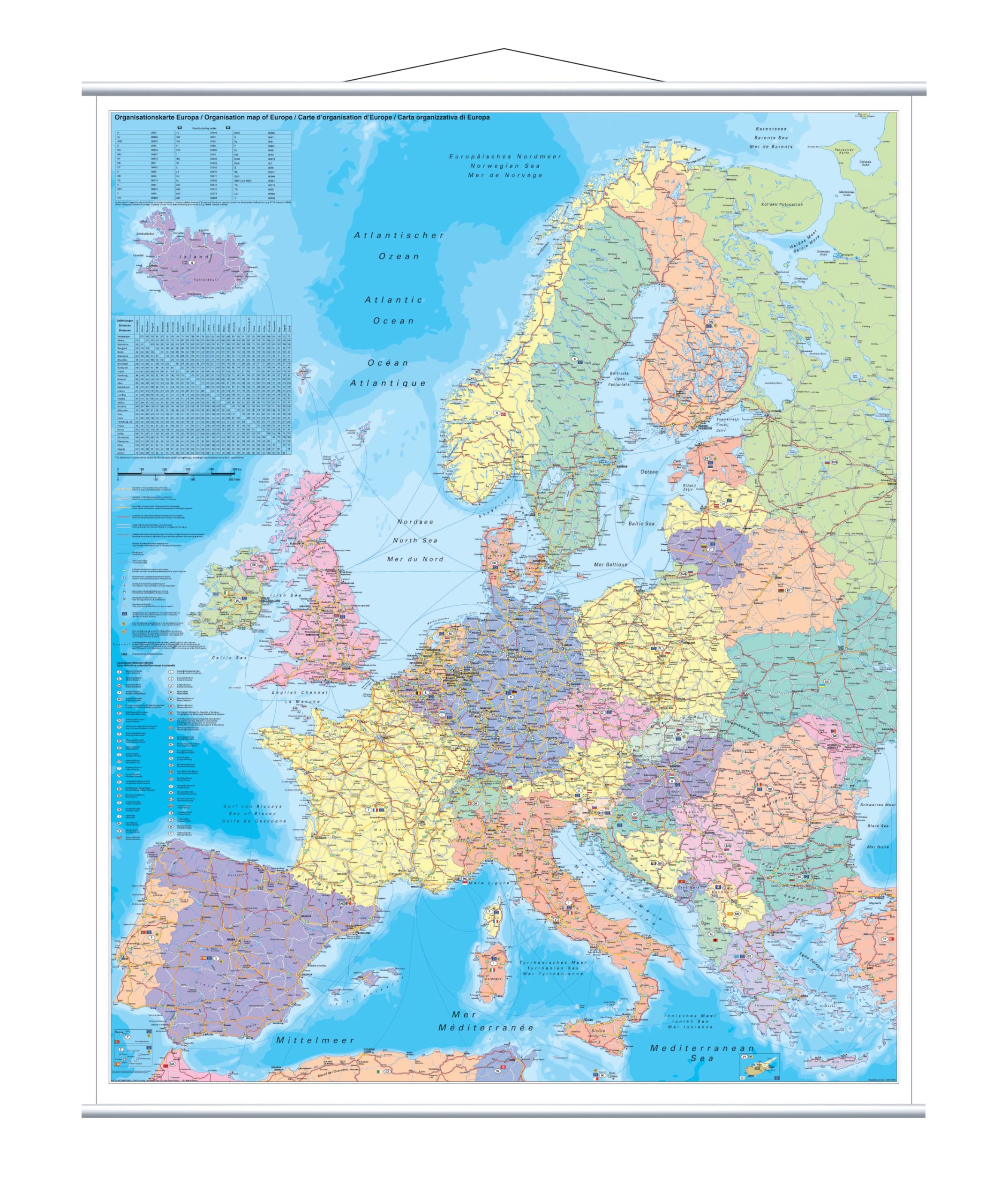 FRANKEN Kartentafel Europa, 1:3.600.000, beschreibbar, trocken abwischbar, mit Metallleisten, rollbar, zur Wandbefestigung, 137 x 97 cm, KAM700