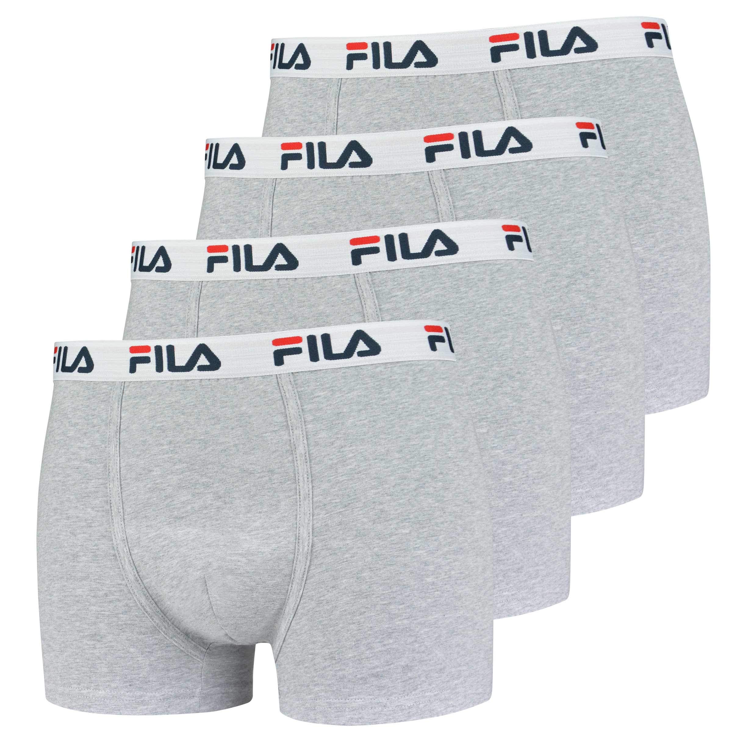FILA 4er Vorteilspack Herren Boxershorts - Logo Pants - Einfarbig - Bequem - Stretch - viele Farben (Grau, L - 4er Pack)