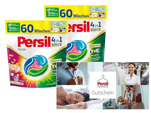 10 € Persil Service Gutschein - Textilreinigung via Paketversand & Persil 4in1 Color DISCS 120 Waschladungen (2 x 60 WL), Waschmittel mit Tiefenrein Technologie