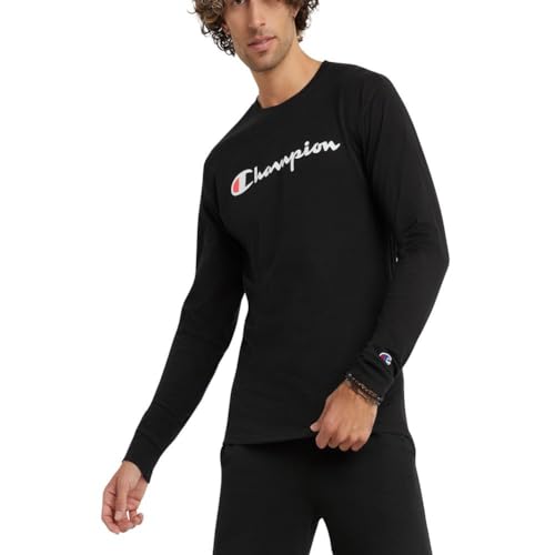 Champion Herren Graphic Classic Jersey LS Tee T-Shirt, schwarz/schwarz, Groß