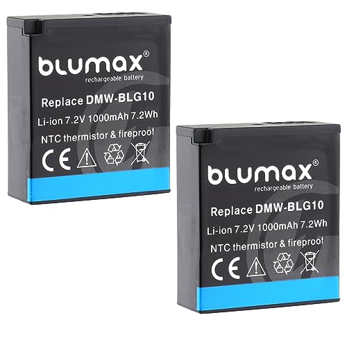 2X Blumax Akku DMW-BLG10e (1000mAh) - NTC-Sensor & stabiles V1 Gehäuse - kompatibel mit Panasonic Lumix DC-TZ95D DC-GX9 TZ202 TZ91 DMC TZ101 TZ81 GF6 GX7 GX80 LX100 G110