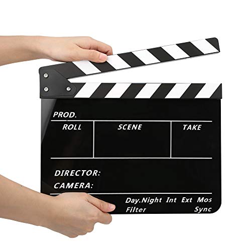 Hopcd Acryl Film Clapperboard, 30x25cm Clapperboard Regisseur Movie Clappers, Film- und Fernsehfotografie Prop(Weiß + Schwarz)