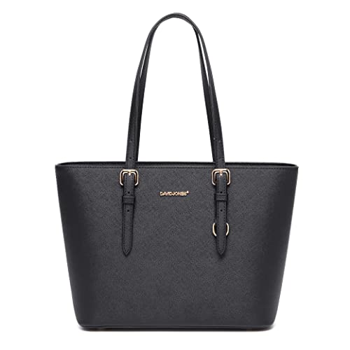 David Jones - Damen Shopper Handtasche - Frau Henkeltasche Mittlere Große Tote PU Leder - Tasche Schultertasche Büro Schule Einkauf Shopping Bag - Aktentasche Arbeitstasche Elegant Alltags - Schwarz