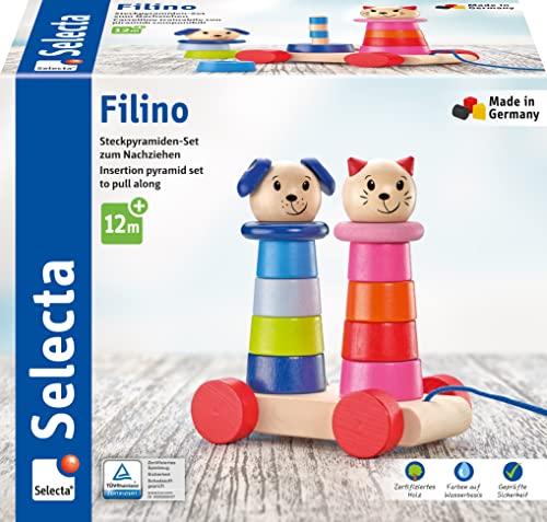 Selecta 62018 Filino, Nachziehspielzeug und Stapelspielzeug aus Holz, 15 cm