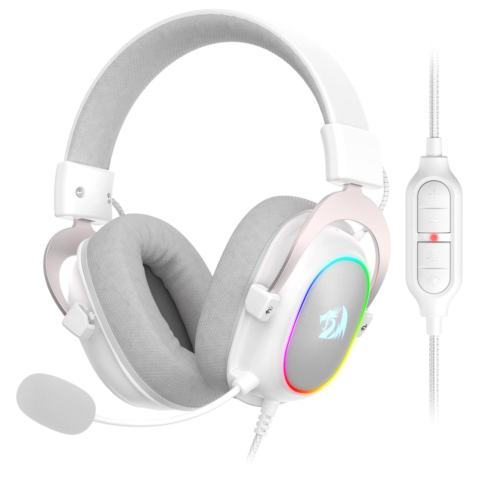 Redragon H510 RGB Weiß Gaming Kopfhörer - 7.1 Surround Sound - 53 mm Audiotreiber in Ohrpolstern aus Memory Foam mit strapazierfähigem Stoffbezug – Kopfhörer für mehrere Plattformen - für PC/PS4/NS