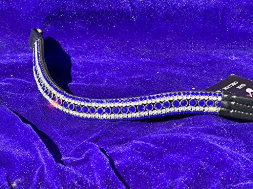 Pferde-Stirnband von Equipride - Schön, funkelnd, mit Strass-Steinen, Kurvenform, Farbe: Königsblau, Black Leather, Cob ( 15" )