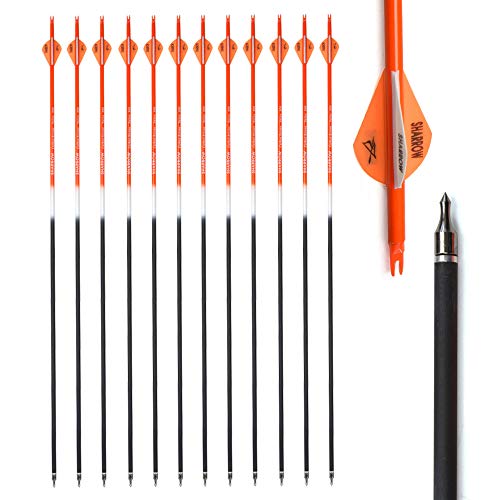 AMEYXGS 31 Zoll Bogenschießen Carbonpfeile Spine 500 Jagdpfeile Einschraubspitzen mit Pfeilköcher für Compound Recurve Bogen (Orange 6, 12pcs)