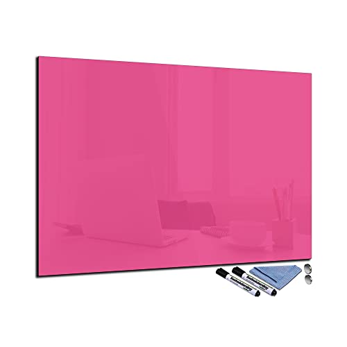 Glas-Magnettafel Pink 70x100 cm Whiteboard Wand Beschreibbar Magnetisch Pinnwand Küche Office Büro mit Zubehör Wochenplaner Abwischbar Deko Memoboard Tafel