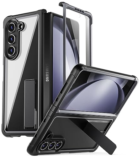 Poetic Guardian Hülle Kompatibel mit Galaxy Z Fold 5 7,6 Zoll, [Ständer] [Mil-Grade-Schutz] Ultradünne, stoßfeste, durchsichtige Schutzhülle mit integrierter Displayschutz, Schwarz/Klar