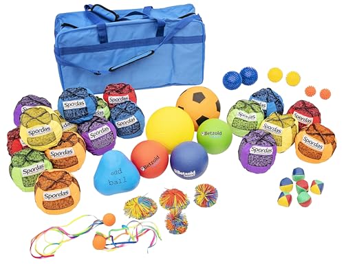 Betzold 59317 - Bälle-Set, 26-TLG, 10 unterschiedliche Ball-Arten, inkl. Aufbewahrungstasche - Noppenball Schaumstoffball Softball
