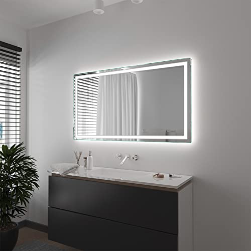 SARAR | Badezimmerspiegel Toulon mit LED-Beleuchtung, eckiger Wandspiegel, rundum Beleuchtung, Badspiegel | 70x70 cm