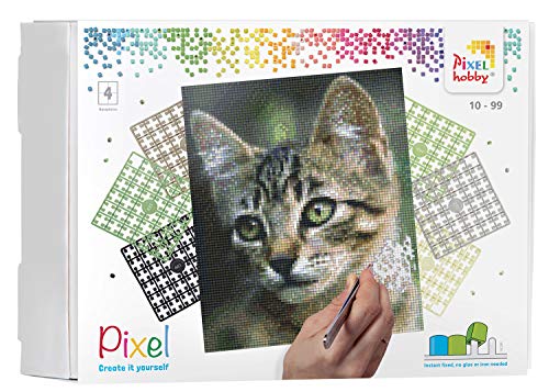 Pixel P090034 Geschenkverpackung Katze, Pixelbild ca. 20,3 x 25,4 cm groß, kinderleichtes Stecksystem, ohne Bügeln und Kleben, Steinchen aus Biokunststoff, ideal für Kinder