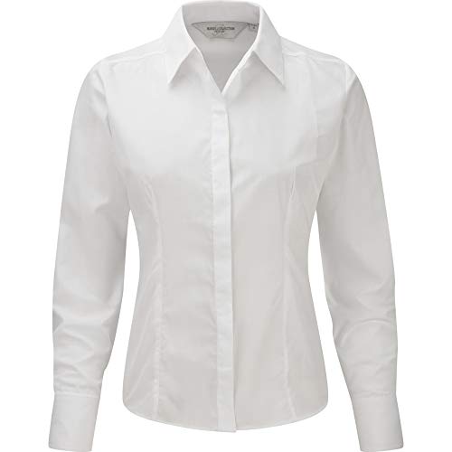 Russell Collection Popelin Bluse/Hemd, Langarm, pflegeleicht, tailliert (4XL) (Weiß)