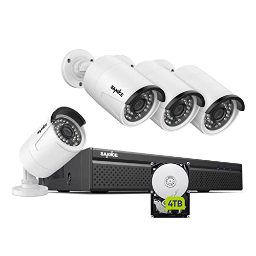 SANNCE 5MP PoE Überwachungskamera Set mit 4X 5MP IP Wasserfeste Kamera und 4CH 1TB Festplatte NVR POE Überwachungssystem für Haus, Innen, Außen Sicherheit