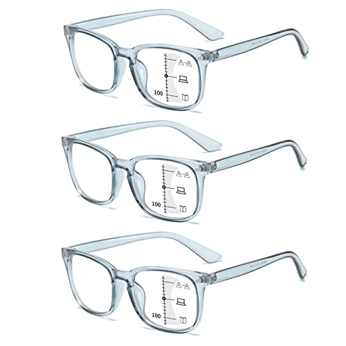 Mode Lesebrille Multifokal Progressive Männer Quadratisch Blaulicht Computerbrille Frauen Blendschutz Dioptrien UV400, 3PCS,E,+3.5