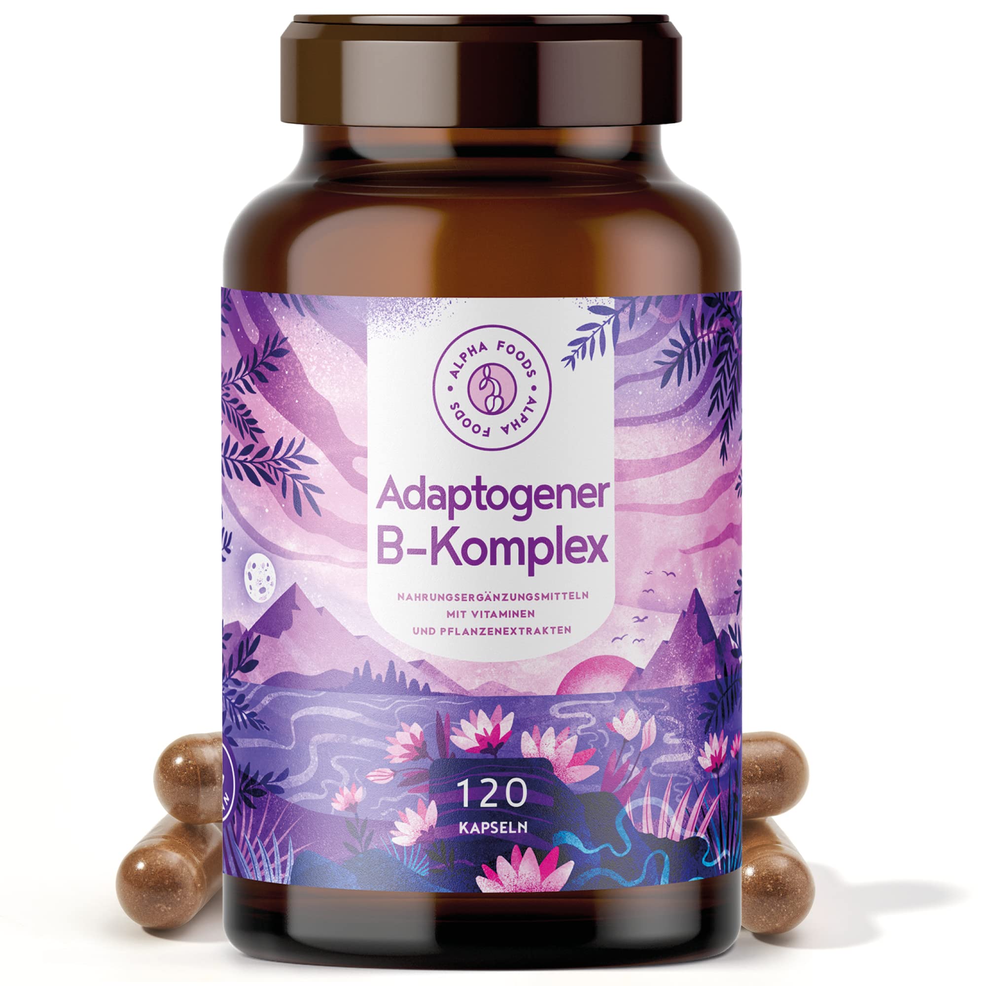 Adaptogener Vitamin B Komplex, mit Extrafolate-S® - natürliches Stress-Management mit 5 ayurvedischen Adaptogenen u.a. Ashwagandha, Astragalus, Aronia und Rosenwurz - 120 Kapseln