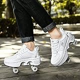 Inline-Skate, 2-in-1-Mehrzweckschuhe, Verstellbare Quad-Rollschuh-Stiefel,EUR34-White