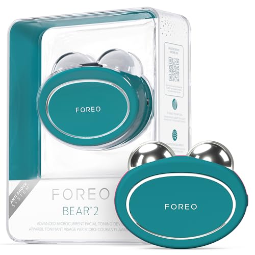 FOREO BEAR 2 Gesichtsmassagegerät mit Mikrostrom für Face Lifting & Toning - Anti Aging Gerät - Strafft & Festigt - Doppelkinn Entferner - Nicht-invasives Skincare Tool - Evergreen