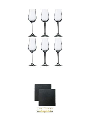 Stölzle Nosingglas für Destillate 6 Gläser - 2050030 + Schiefer Glasuntersetzer eckig ca. 9,5 cm Ø 2 Stück