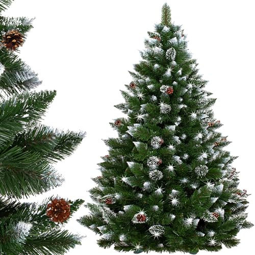SPRINGOS Künstlicher Premium-Weihnachtsbaum 150 cm Diamantkiefer mit Kunstschnee und echten Zapfen Winter-Optik