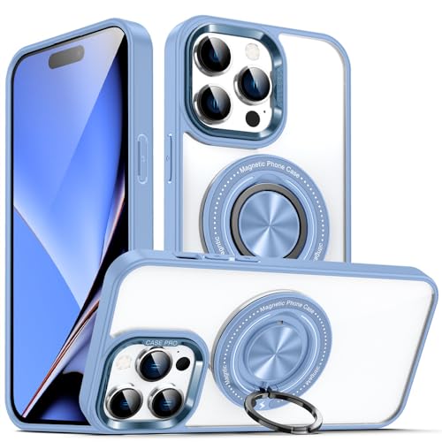 ENILSA Drahtloses Laden, transparente Acryl-Hülle für iPhone 15 14 13 12 Pro Max XS XR 7 8 Plus 15Pro, magnetische Ringhalter-Abdeckung, Sierra Blue, für iPhone 14Plus