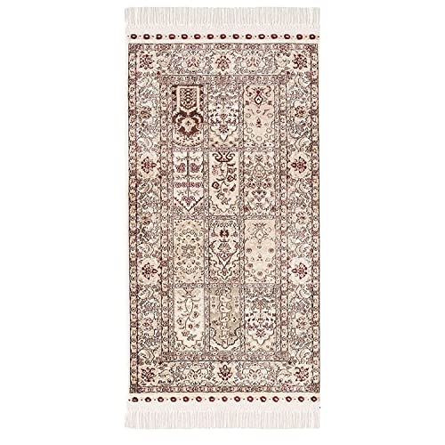 payé Teppich Gebetsteppich - Läufer - Kurzflor - Seccade Namaz - 70x125cm - Beige Bordeaux - Ornamente - mit Fransen Islam Weich Orientalisch Wanddeko