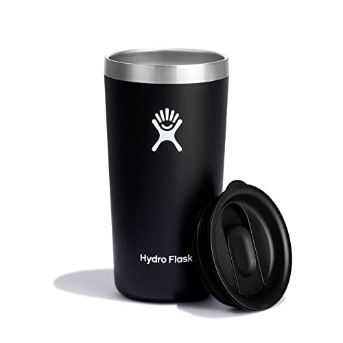 HYDRO FLASK - All Around Thermobecher 12 oz (355 ml) mit Verschließbarem, Auslaufsicherem Press-in Lid - Doppelwandiger, Vakuumisolierter Reisebecher aus Edelstahl - Heiß & Kalt - BPA-frei - Black