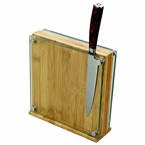 Woodquail Bambus & Glas Magnet Messerblock Unbestückt für Messer und Haushaltshelfer (Mittel)