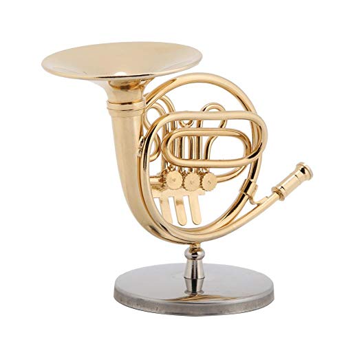 Hztyyier Instrument Ornament vergoldet Miniatur Waldhorn Ornament Replica Musical Modell mit Geschenk Etui für Weihnachten Geburtstagsgeschenke