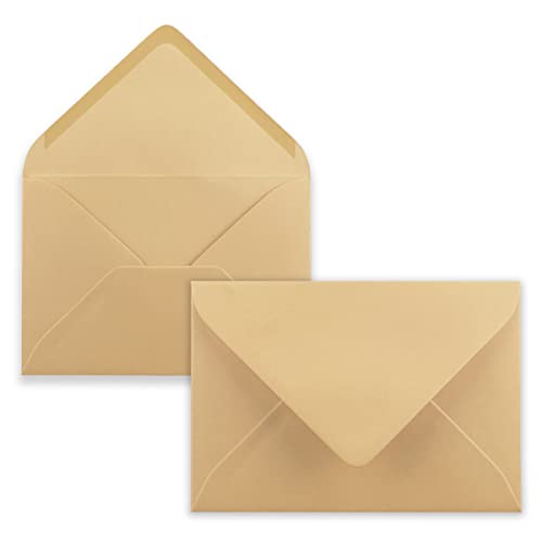 100 Brief-Umschläge - Karamell-Braun - DIN C6 - 114 x 162 mm - Kuverts mit Nassklebung ohne Fenster für Gruß-Karten & Einladungen - Serie FarbenFroh