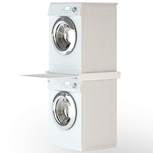 Zwischenbaurahmen mit Ablage Universal Säule Arbeitsplatte Waschmaschine Trockner Verbindungsrahmen aus Stahl, Weiß, 60 x 60 x 8 cm