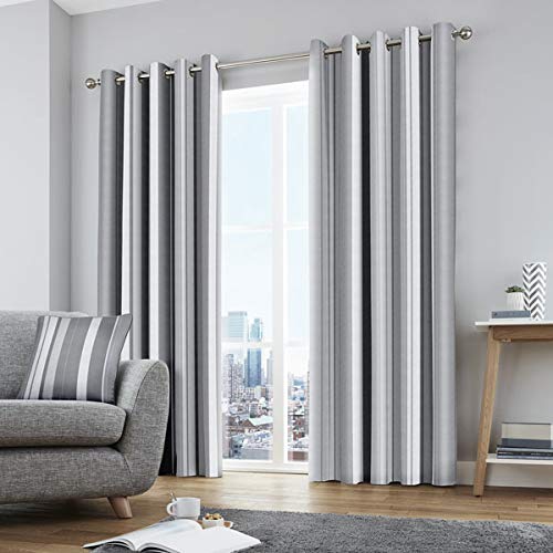 Fusion Home Furnishings Whitworth Stripe, grau, Curtains: 66" Width x 54" Drop (168 x 137cm)
