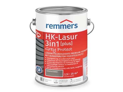 Remmers Aqua HK-Lasur 3in1 Grey Protect graphitgrau, matt, 2,5 Liter, Holzlasur, Premium Holzlasur außen, natürliche Grautöne, 3in1 Holzschutz