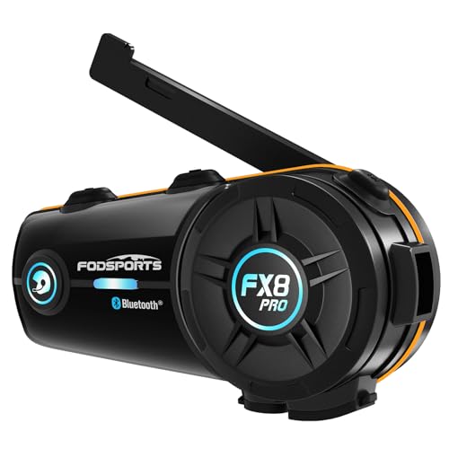 Fodsports Motorrad Bluetooth Headset, FX8 Pro Intercom Motorrad mit Dual-Chip Bluetooth 5.0, Musikteilen, Audio Multitasking, 3 Soundeffekte, Helm Headset für bis zu 8 Motorräder mit 2000m Reichweite