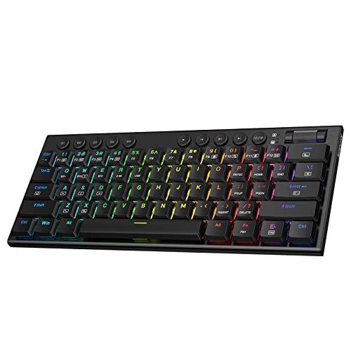 Redragon K632 Noctis 60% Wireless RGB Mechanical Keyboard, Bluetooth/2.4Ghz/Wired Tri-Mode Ultra-Thin Low Profile Gaming Keyboard w/No-Lag Verbindung, Dedicated Media Control & Linear Red Switch
