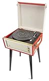 GPO Bermuda Plattenspieler; Klassischer Schallplattenspieler im Retro Stil mit MP3/USB; integriertem Lautsprecher, Rot