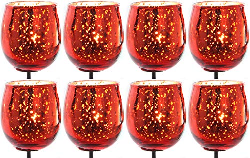 8X Teelichthalter zum Stecken rot Teelichtgläser Kerzenhalter Kerzenpicks für Adventskranz Glas Weihnachten 6cm