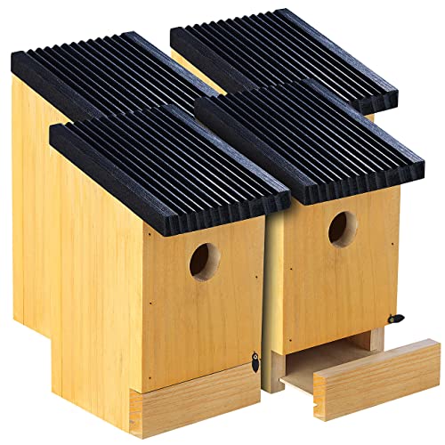 Royal Gardineer Vogelhaus Holz: 4er-Set Tannenholz-Nistkästen für Wildvögel, 22x14x12 cm, vormontiert (Vogelvilla Nistkasten)