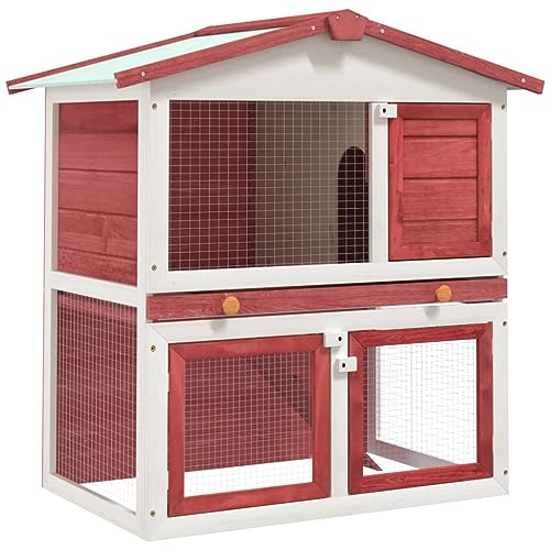 Pet Supplies Outdoor Kaninchenstall 3 Türen Rot Holz Tiere & Haustierbedarf