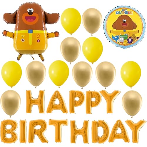 Toyland® Hey Duggee Birthday Balloon Pack - 1 x 16 Zoll Happy Birthday Balloon Banner, 2 x 18 Zoll runde Luftballons, 1 x 25 Zoll Charakterballon & 15 x 12 Zoll Latexballons
