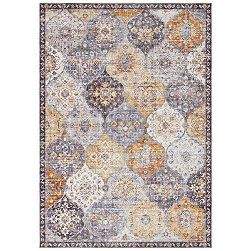 ELLE Decoration Kashmir Ghom Orientalischer Teppich - Kurzflor Vintage-Look Orientalisch Ornamente-Muster Klassischer Orientteppich für Wohnzimmer Esszimmer Flur oder Schlafzimmer Honiggelb, 200x290cm