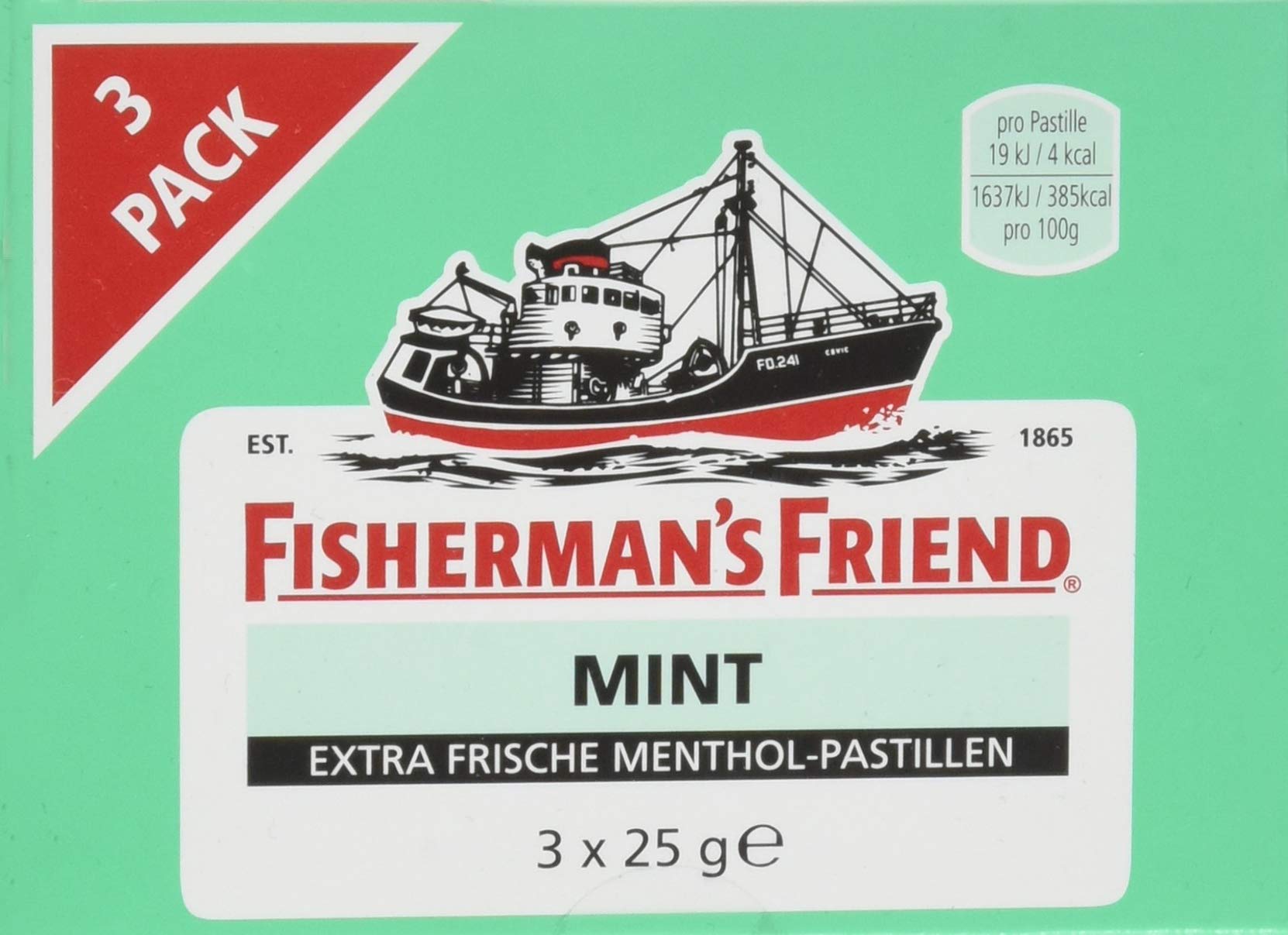 Fisherman's Friend Mint, 14er Multipack mit je 3 Beuteln, Pfefferminz und Menthol Geschmack, mit Zucker & vegan, Bonbons für frischen Atem, 14 x 75g