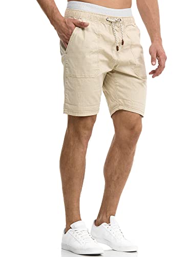 Indicode Herren Stoufville Chino Shorts mit 3 Taschen und Kordel aus 98% Baumwolle | Kurze Hose Regular Fit Bermuda Stretch Herrenshorts Short Men Pants Sommerhose für Männer White Pepper M