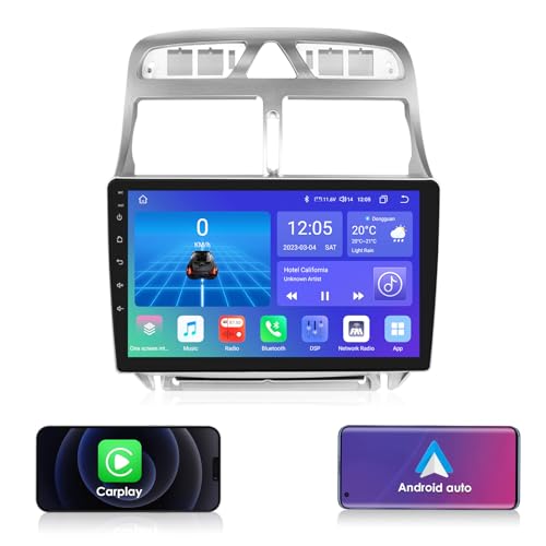 Ossuret 9 Zoll Android 10 Quad Core Autoradio-GPS-Navigator Kompatibel mit Peugeot 307 307CC 307SW 2006-2013 Unterstützt Bluetooth 4.0 Radio WiFi 4G USB-Mikrofon
