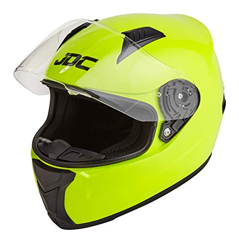 JDC volles Gesicht Motorrad Helm - PRISM - Fluoreszierendes Gelb - S