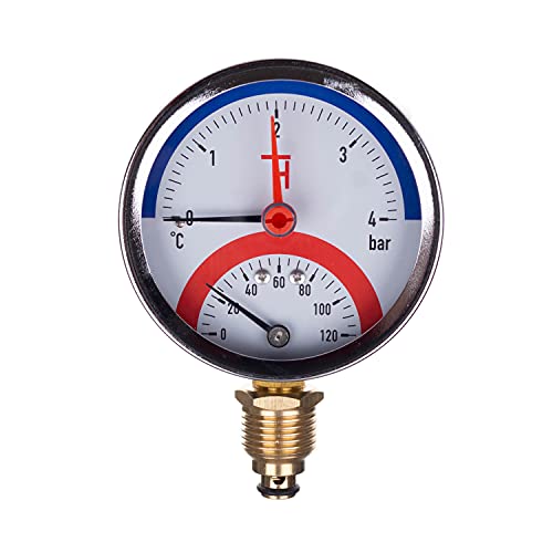 THERMIS Thermomanometer Anschluss von unten G1/2 (80 mm) 0-120°C (0-4 bar) Temperatur Manometer 3081